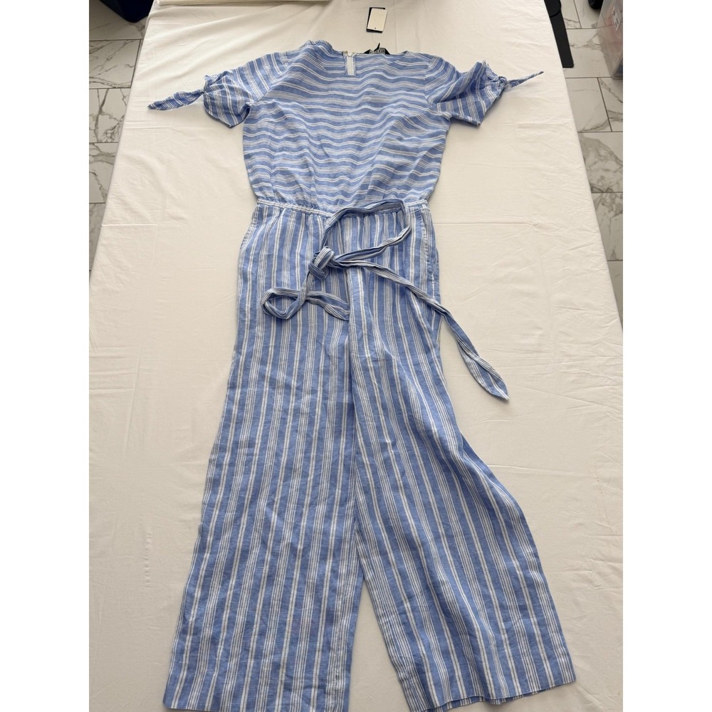 Lauren Ralph Lauren Jumpsuit Womens 8 Blue Striped Linen Belted Short Sleeve NWT